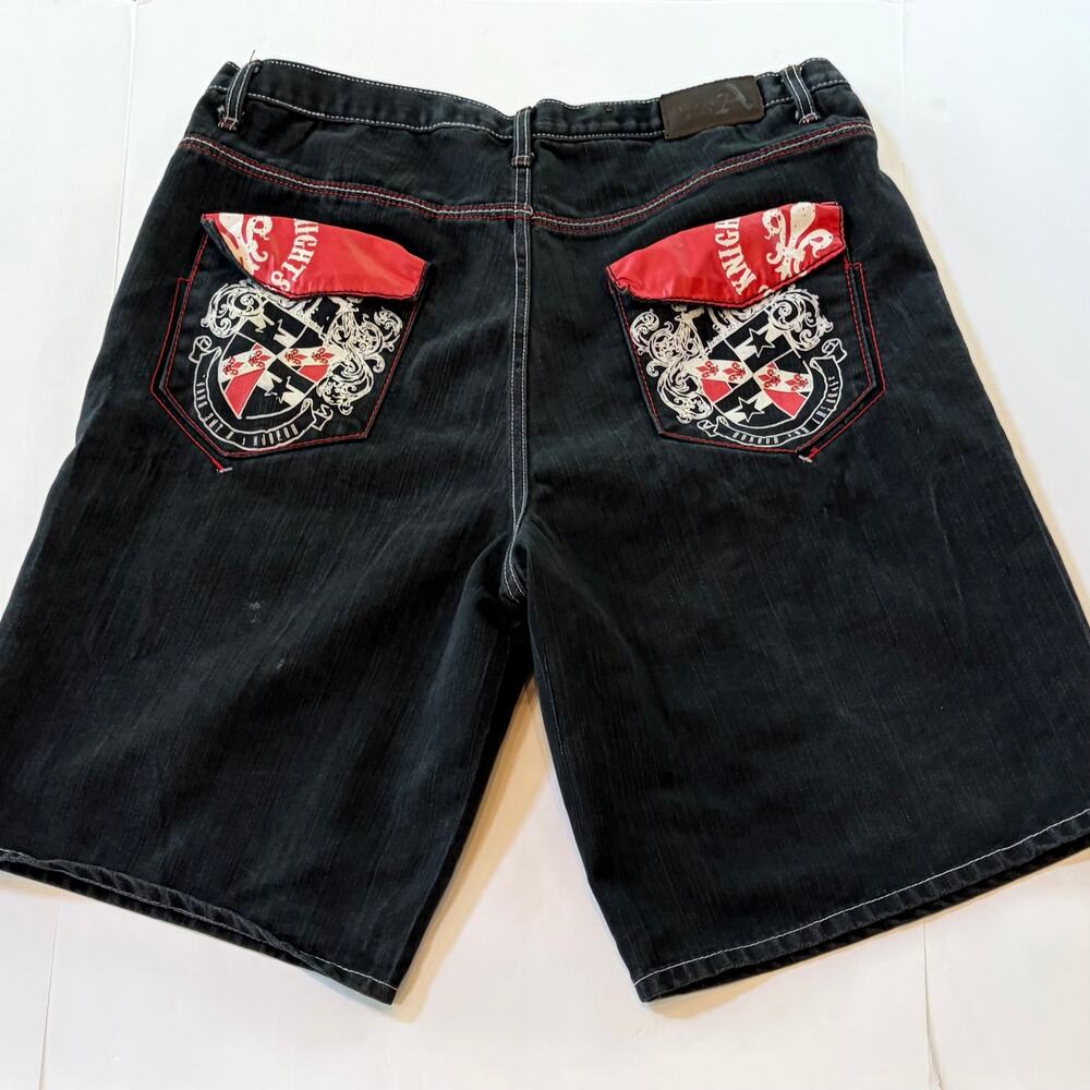 Y2K Bold Attitude Gold Baggy Wide Leg Denim Jean Shorts Jorts Black Men's 42